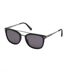 Ermenegildo Zegna Black Matte Rectangular Sunglasses
