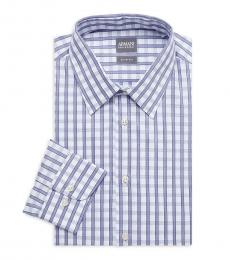 Armani Collezioni Blue Slim-Fit Checked Dress Shirt