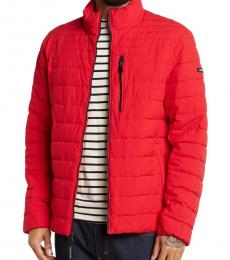 Red Lightweight Zip Puffer Jacket