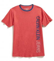 Calvin Klein Boys Red Vertical Logo Stencil T-Shirt
