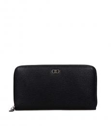 Salvatore Ferragamo Black & Silver Top Zipper Wallet