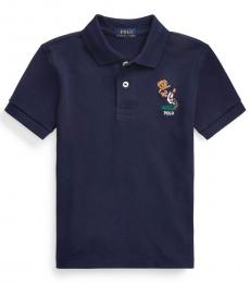 Ralph Lauren Little Boys Navy Football Bear Mesh Polo