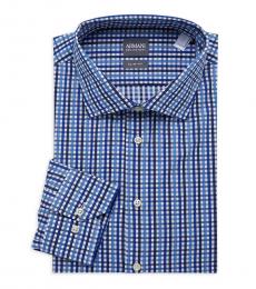 Armani Collezioni Blue Checked Slim-Fit Dress Shirt