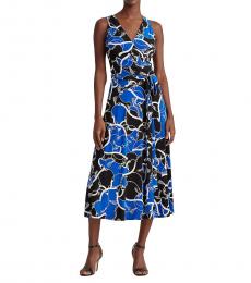 Ralph Lauren Blue Print Tie-Waist Jersey Dress