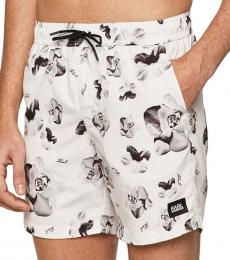 Karl Lagerfeld White All Over Flower Print Swim Shorts