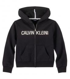 Calvin Klein Girls Black Front-Zip Logo Hoodie
