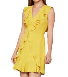 BCBGMaxazria Yellow V-Neck Mini Dress