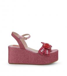 Love Moschino Pink Logo Print Glitter Wedges