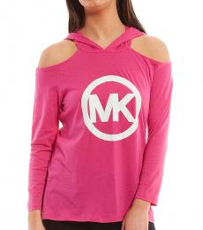 Michael Kors Light Pink Cold Shoulder Hooded Top