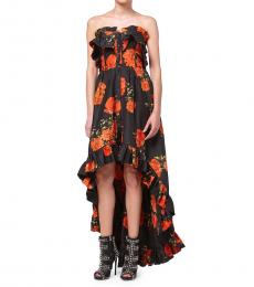 Philipp Plein Black Floral Strapless Dress