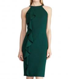 Ralph Lauren Dark Green Ruffled Midi Dress