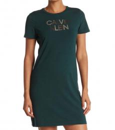 Calvin Klein Dark Green Embellished Logo T-Shirt Dress