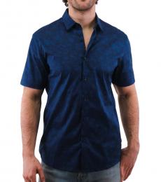 Michael Kors Navy Blue Slim Fit Botanical Print Shirt