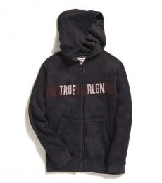 True Religion Boys Charcoal Line Logo Zip Hoodie