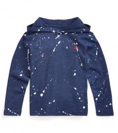 Ralph Lauren Little Boys Dark Blue Paint-Splatter Hooded T-Shirt