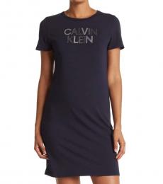 Calvin Klein Navy Blue Embellished Logo T-Shirt Dress