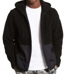 Black Regular-Fit Sherpa Fleece Hoodie Jacket