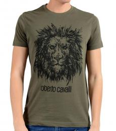 Roberto Cavalli Green Graphic Lion Crewneck T-Shirt