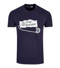 Love Moschino Dark Blue Silm Fit Printed T-Shirt