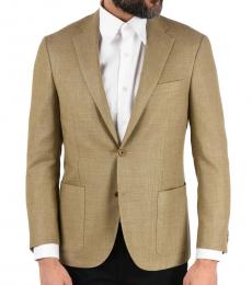 Beige Silk And Virgin Wool Leader Soft Side Vents 2-Button Blazer Drop 7R