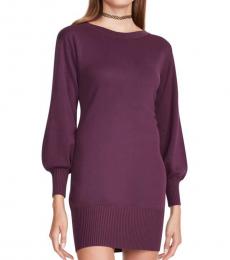 Purple V-Back Long Sleeve Sweater Dress