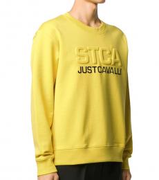 Just Cavalli Yellow Crew-Neck Embossed Sweatshirt
