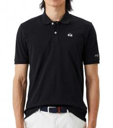 La Martina Black Regular Fit Classic Pique Polo