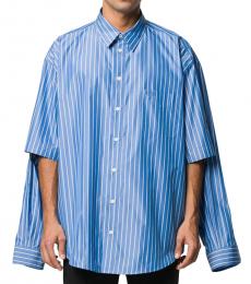 Balenciaga Blue Horizontal Stripes Cotton Shirt