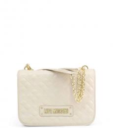 Love Moschino White Logo Strap Medium Shoulder Bag
