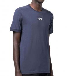 Navy Blue Logo-Print Cotton T-Shirt