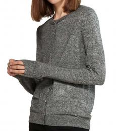 Calvin Klein Black-White Marled Hardware Button Cardigan