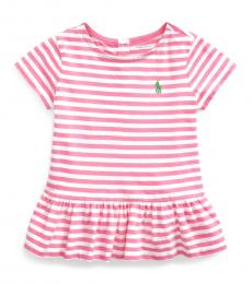 Ralph Lauren Baby Girls Pink Striped Peplum T-Shirt