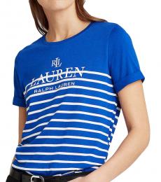Ralph Lauren Royal Blue Floral Striped Logo Tee