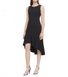 Calvin Klein Black Asymmetric Ruffle Hem Sheath Dress