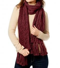 Michael Kors Dark Red Pointelle Cable-Knit Scarf