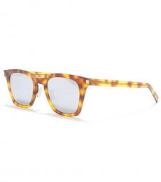 Saint Laurent Havana-Silver Square Sunglasses