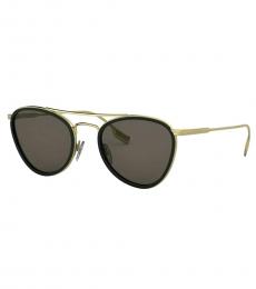 Burberry Gold Black-Brown Aviator Sunglasses