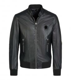 Philipp Plein Black Logo Leather Jacket