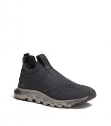 Black Grey Fabric Slip On Sneakers