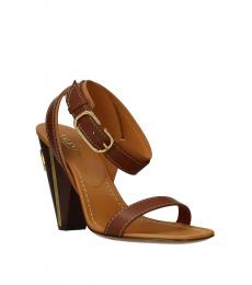 Valentino Garavani Brown Leather Ankle Strap Heels