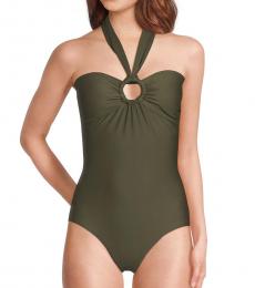 DKNY Olive One-Piece Halterneck Swimsuit