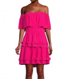 BCBGMaxazria Fuchsia Tiered Mini Flare Dress