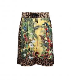 Dolce & Gabbana Multi Color Leopard Tropical Sweat Shorts