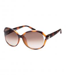 Ferragamo Brown Havana Oval Sunglasses