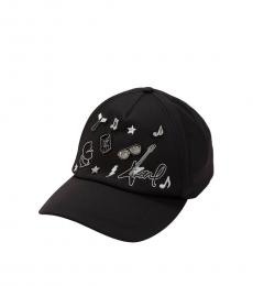 Karl Lagerfeld Black Applique & Charm Baseball Cap