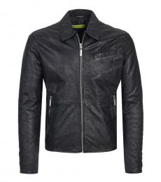 Versace Jeans Black Back Print Leather Jacket