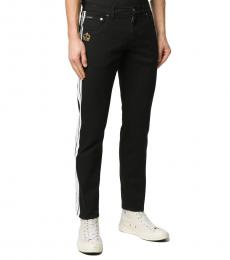Dolce & Gabbana Black Contrast Stripe Straight-Leg Jeans