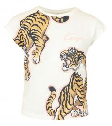Kenzo Little Girls Ecru Tiger Cotton T-Shirt