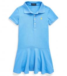 Ralph Lauren Little Girls Harbor Island Blue Mesh Polo Dress