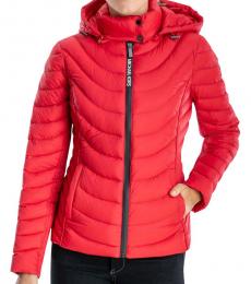 Red Packable Hooded Jacket